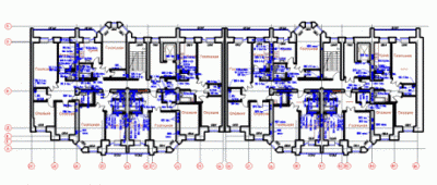 План двух секций жилого 9 этажного дома с системами естественной вентиляции