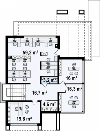Планировка второго этажа проекта Zu9 2-этажного коммерческого здания