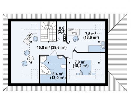 Планировка мансардного этажа проекта Z85